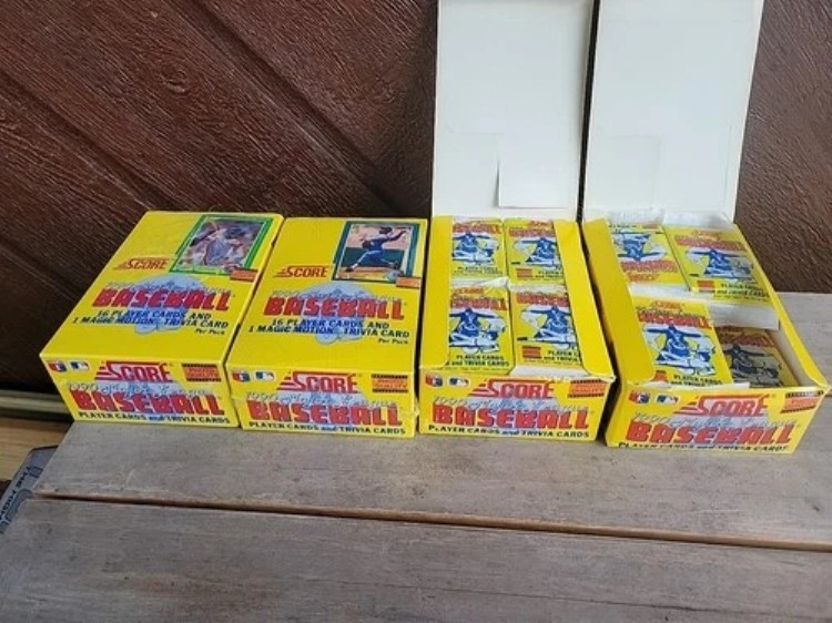 (4個セット)1990年スコア野球ワックスボックス 未開封2個、フル1個、ショート5個パック1個|トレーディングカード ラフテル