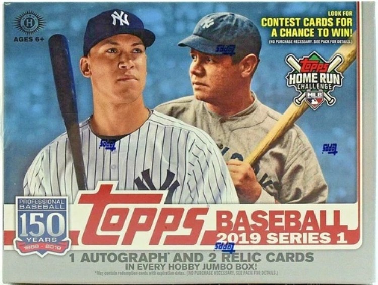 2019 Topps シリーズ1 ホビージャンボボックス - 未開封 - 直筆サイン＆レリック2枚入り｜トレーディングカード　ラフテル
