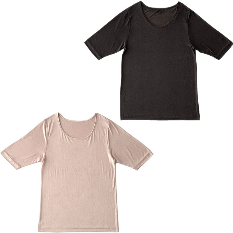 シルク100 下着 シルク レディース 肌着 黒 2枚 大きいサイズ 5分袖 Ll 3 プレゼント 涼しい 汗取りインナー 絹 あったかインナー セット 母の日 L 夏 半袖インナー 冬 半袖 Tシャツ Silk 春 暖かい M 2 M 秋 インナー