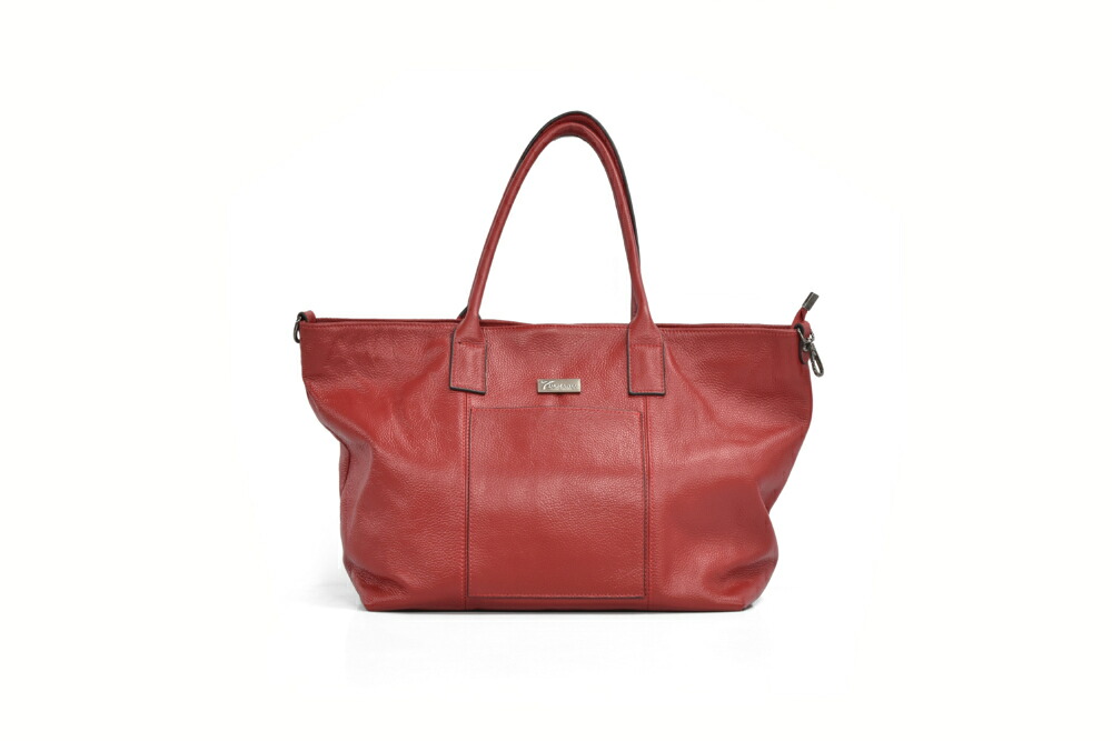 T-DEMANDトートバック【LEATHER TOTE 016】カバンレザートートエレガントCOLOR: RED大容量本革ブラッククロームメッキ出張ティーディメンド|T-DEMAND