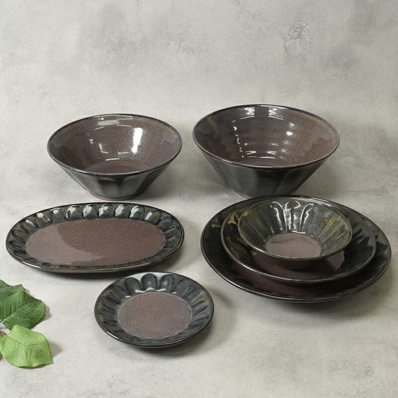 紫煌 しこう シリーズ 7点食器セット 1人用 しのぎ型 送料無料 食器セット セット食器 まとめ買い 新生活 引っ越し 単身赴任 プレート お皿 皿 ボウル 鉢 食器 丼ぶり どんぶり 丼 麺鉢