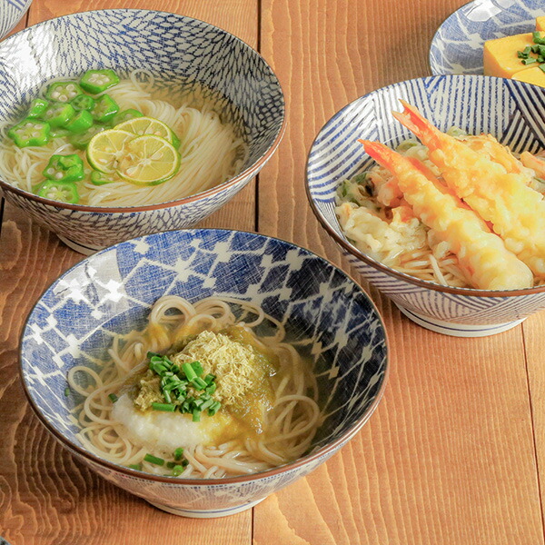 どんぶり 台形 そば丼 にじみ染付 和食器 丼ぶり 丼 麺鉢 どんぶり鉢 ラーメンどんぶり うどん鉢 そば鉢 ラーメン鉢 大鉢 盛り鉢 盛鉢 染付 おうちcafe カフェ食器 食器 おしゃれ