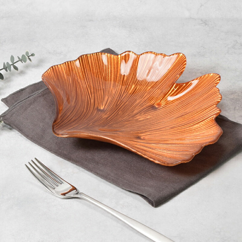 楽天市場】リーフ型プレート 39cm ゴールド ガラス製 在庫限りガラス