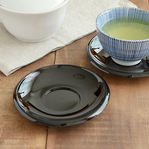 VINTAGE - ◆【昭和レトロ】黒漆 茶托 ちゃたく まとめ売り 漆芸 工芸品 和 お茶碗 艶 茶托 4.2 だるま 5枚セット 古代朱/溜 漆塗り 漆器の井助