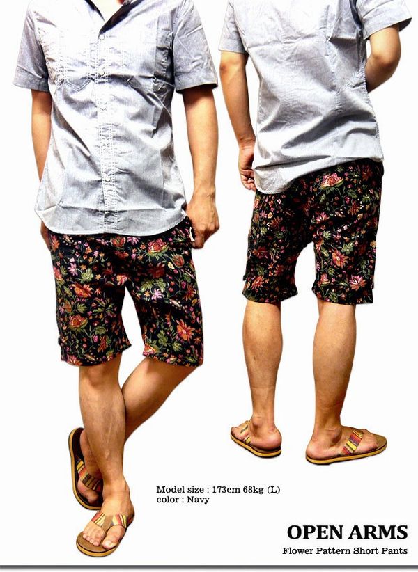 ショート ハーフパンツ ボトムス パンツ メンズファッション 花柄プリント セレブリゾートスタイル サルエルシルエット 花柄ショートパンツ 総柄プリント ショートパンツ テッパンアイテム 総花柄プリント メンズショートパンツ 夏コーデ フロントボタン YKKジッパー|Tre Fiore