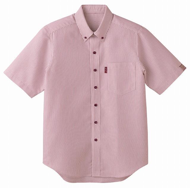 シャツ（半袖・男女兼用）　【ボストン商会　ボンユニ　ＢＯＮ ＵＮＩ】　飲食店制服　レストラン　カフェ　ボタンダウンシャツ　サービスユニフォーム　半袖　ストライプ　33301