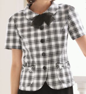 オーバーブラウス【神馬本店 SELECT STAGE】SS670L 事務服 オフィス 受付 コンシェルジュ 接客 サービス 女性用 レディス チェック 夏 吸汗 速乾 汚れにくい ホームクリーニング 洗濯可 制電 リボン 3色展開