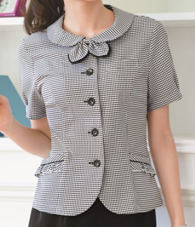 オーバーブラウス【神馬本店 SELECT STAGE】SS680L-7 黒 ブラック 女性 レディス 事務服 オフィス 接客 サービス 受付 チドリチェック 半袖 タイ付き 透けない 吸汗 速乾 ＵＶカット ホームクリーニング 洗濯可 甘くなりすぎない きちんと感