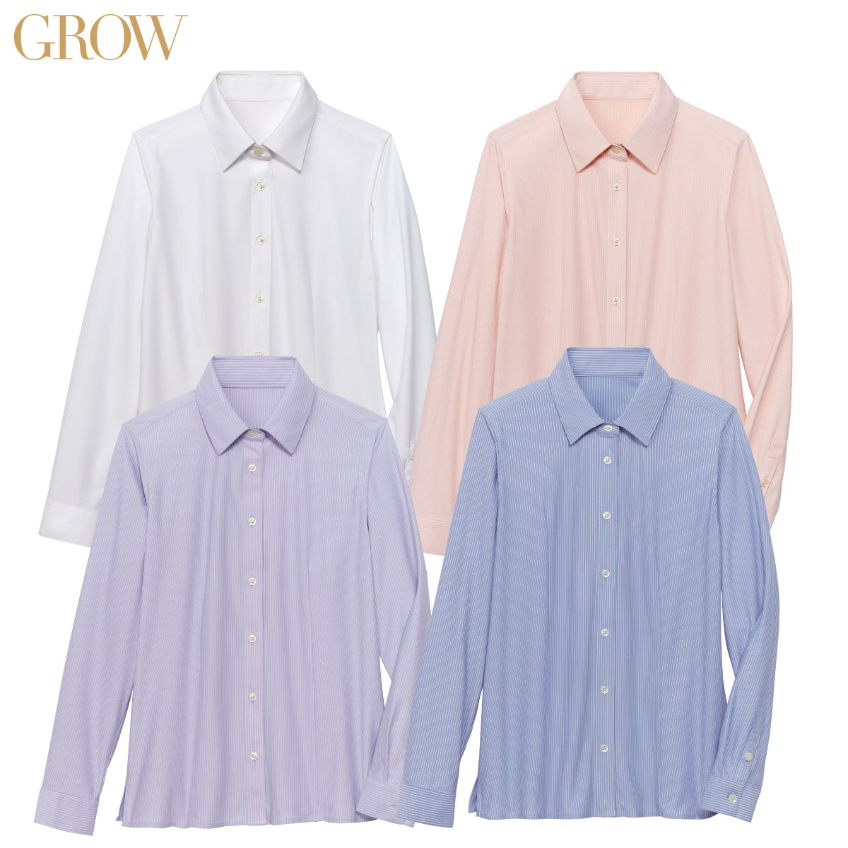 長袖ブラウス GBLL-1865 5号～21号 女性用 GROW グロウ 4色展開