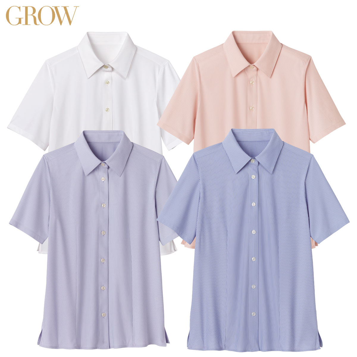 半袖ブラウス GBSL-1866 5号～21号 女性用 GROW グロウ 4色展開