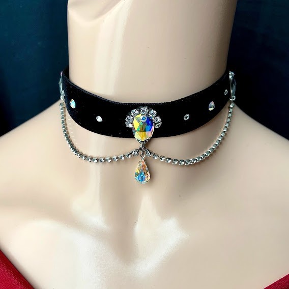 送料無料 チョーカー ネックレス 社交ダンス 衣装 ダンス キラキラ スワロフスキー リボン 可愛い レディース パーティー ブライダル 綺麗 華やか Sermus Es