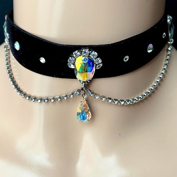 送料無料 チョーカー ネックレス 社交ダンス 衣装 ダンス キラキラ スワロフスキー リボン 可愛い レディース パーティー ブライダル 綺麗 華やか Sermus Es