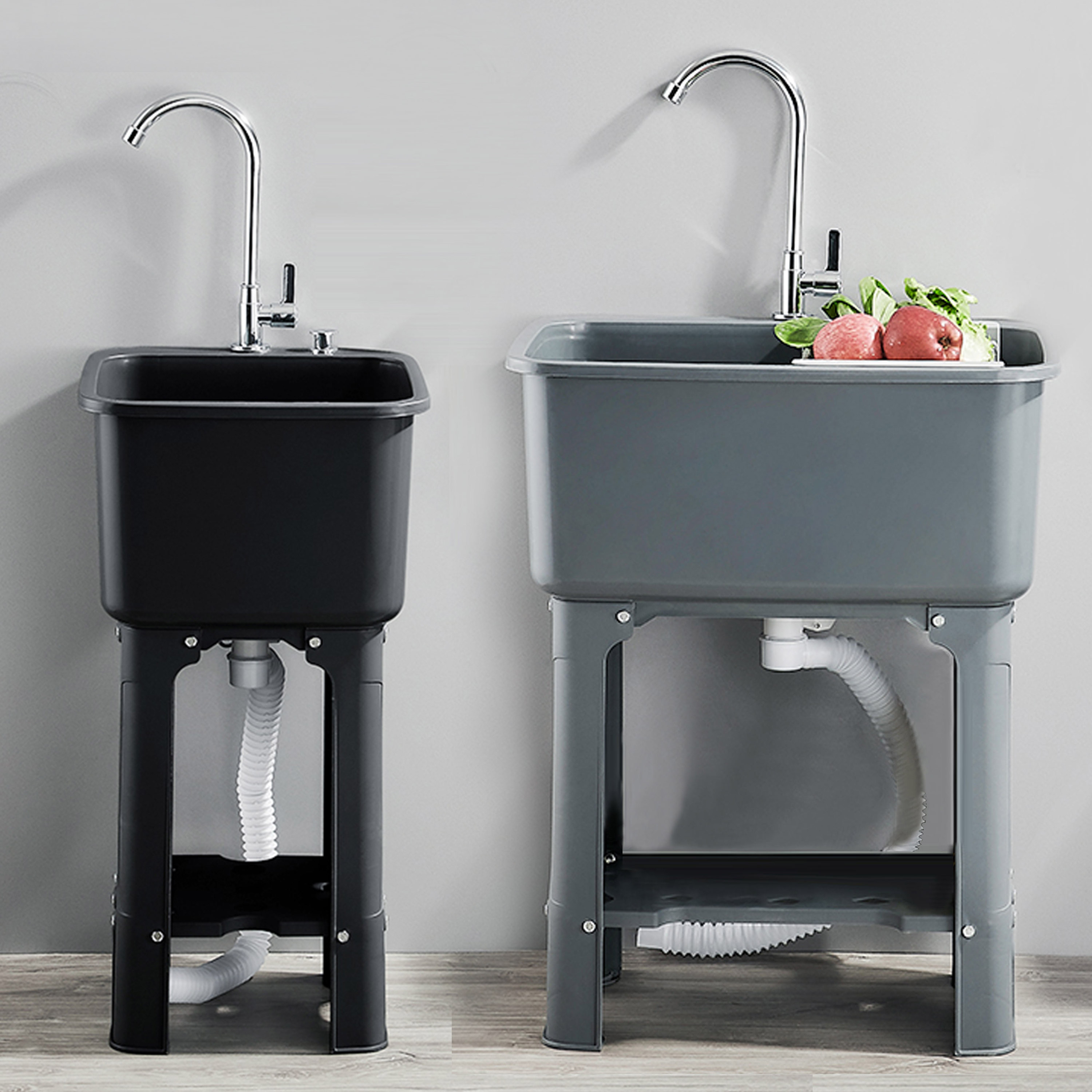 流し台 ガーデンシンク プラスチック 軽量 蛇口付き シンク スタンド付き 水切りかご付き 高さ76cm 簡易流し 自立型 丈夫 安定 厨房 屋外 工場 農園 洗い物 に 便利 厚みのあるカウンタートップ｜雑貨Shopティーダ