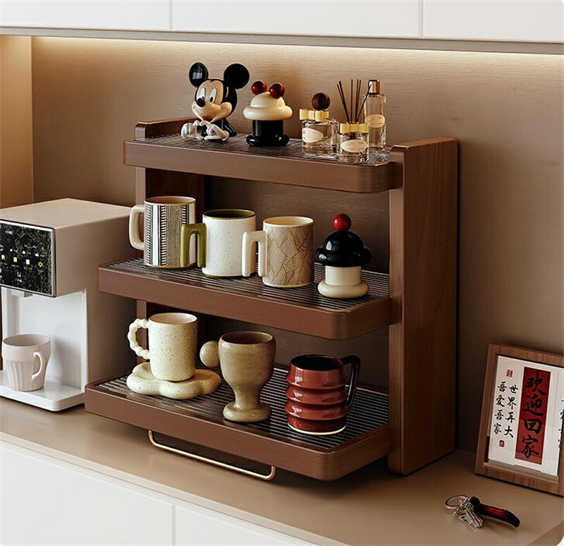 収納ラック コップホルダー 化粧品収納　収納棚 キッチンカウンター上収納 ラック ティーカップ コーヒーカップ収納 シンプル 北欧 ナチュラル スリム キッチン用品 台所収納 送料無料 卓上整理棚 組立簡単