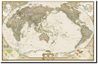 楽天市場 インテリアに最適な壁掛け用ポスタータイプ 世界地図太平洋中心アンティーク調 World Executive Pacific Centered ナショナルジオグラフィック製正規品 T Maps