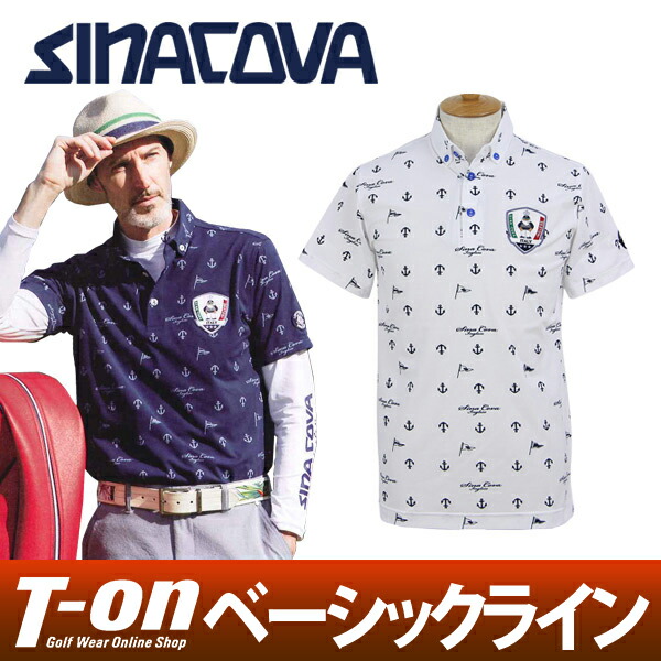 シナコバ イングレーゼ Sinacova Adabat Inglese メンズ ポロシャツ アルチビオ 半袖ポロシャツ Archivio ボタンダウンポロシャツ 着丈長め ストレッチ マリンモチーフ 飛び柄 キャプテンワッペンデザイン 送料無料 18 春夏 新作 ゴルフウェア ｔ ｏｎ ティー