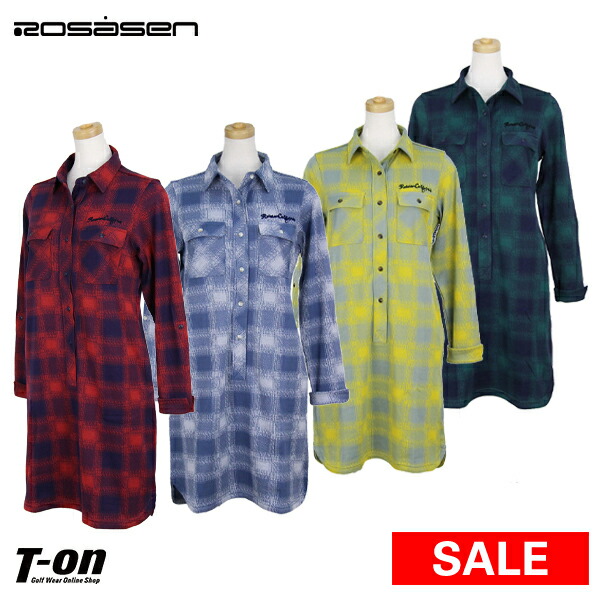 ロサーセン ワンピース Rosasen レディース Archivio ワンピース 長袖ワンピース ストレッチ チェック柄 キャロウェイ シャツワンピ風 胸ポケット付き 送料無料 19 秋冬 新作 ゴルフウェア t on ティーオン