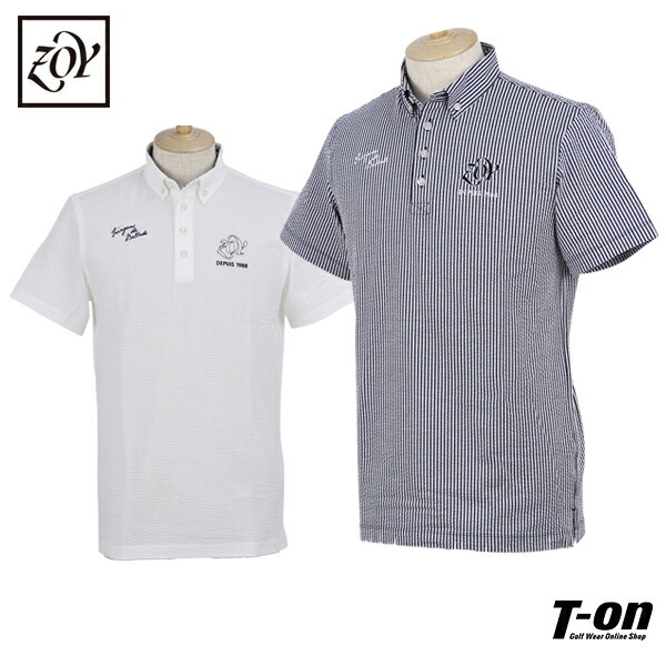 ゾーイ Castelbajac Zoy メンズ ポロシャツ 半袖ボタンダウンポロシャツ 着丈長め ストレッチ シアサッカー素材 Lanvin ストライプ柄 Archivio ロゴ刺繍 送料無料 19 春夏 新作 ゴルフウェア ｔ ｏｎ ティーオン