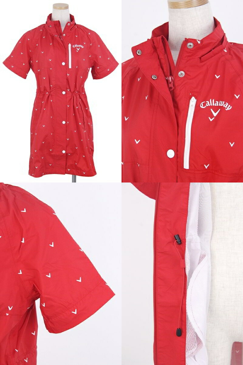 キャロライン 御召しもの キャロウェイ ゴルフ Callaway Apparel レディース 雨お召し レインワンピース ワンピース鋳型レインウェア 半袖にも召す Way ボンネット随伴者 シェブロンモノグラム刷り上げる ストレッチタフタ原材料 貨物輸送無料 21 春夏 新作 ゴルフ