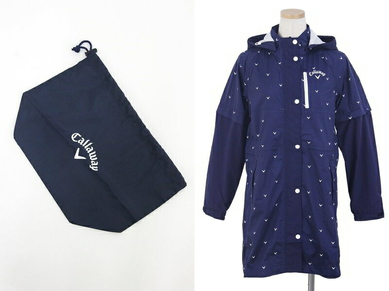 キャロウェイ アパレル キャロウェイ ゴルフ Callaway Apparel レディース レインウェア レインワンピース ワンピース型レインウェア 半袖にもなる Way フード付き シェブロンモノグラムプリント ストレッチタフタ素材 送料無料 21 春夏 新作 ゴルフウェア Sermus Es
