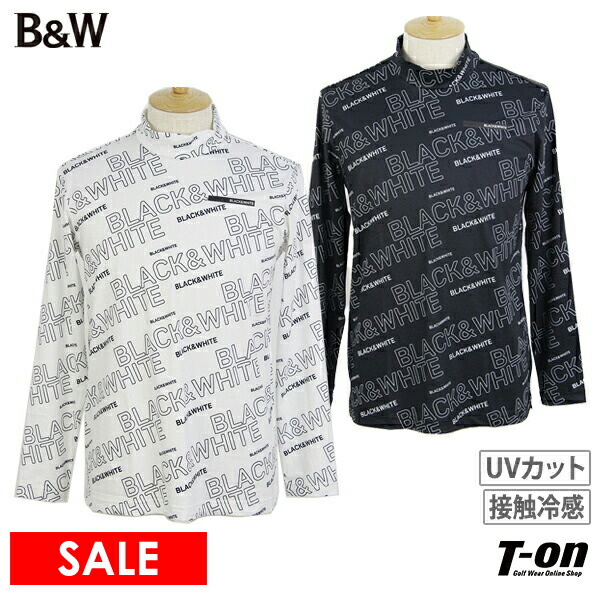 買取 ブラック ホワイト ホワイトライン Black White WHITE Line メンズ ハイネックシャツ 長袖 モックネックシャツ UVカット  接触冷感 吸汗速乾 ビッグロゴモノグラム柄 2022 秋冬 新作 ゴルフウェア fucoa.cl