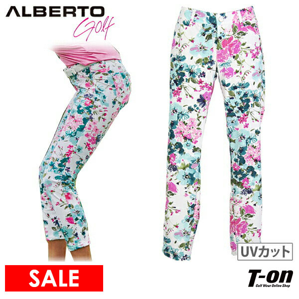 アルベルト ゴルフ ALBERTO GOLF 日本正規品 レディース パンツ ロングパンツ 9分丈 アンクル丈 ストレッチ UVカット 水彩風プリント フラワー柄 ラインストーンロゴ 2022 春夏 新作 ゴルフウェア