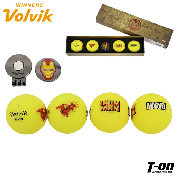 ボルビック Volvik メンズ レディース ゴルフボール VIVID ボール4個入り クリップマーカー付き マーベルコラボ アイアンマン MARVEL PACK 3.0 IRON MAN ゴルフ画像