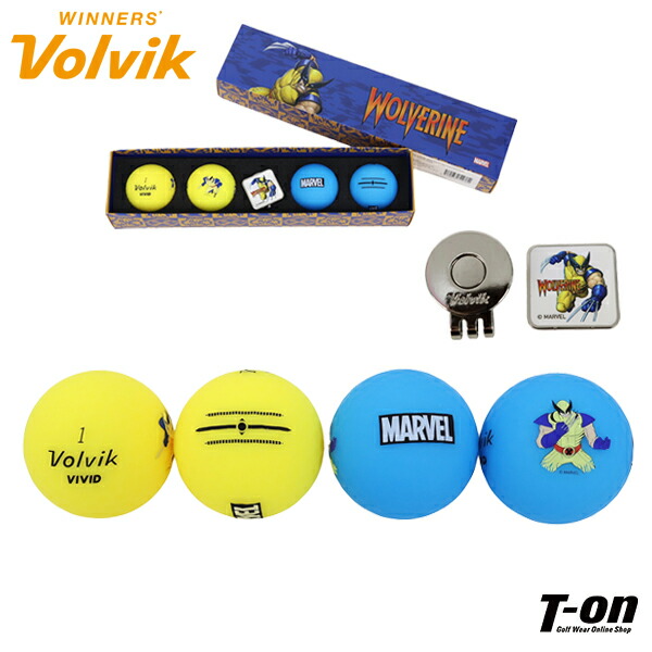 ボルビック Volvik メンズ レディース ゴルフボール VIVID マーベルコラボ ウルヴァリン ボール4個 クリップマーカー付き MARVEL PACK 3.0 WOLVERINE ゴルフ画像