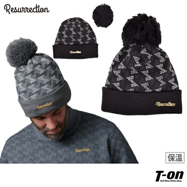 【楽天市場】レザレクション Resurrection メンズ レディース キャップ ニットキャップ つば付きニット帽 裏フリース 保温 防寒  RRロゴジャガード 取り外し可能ポンポン付き 2024 秋冬 新作 ゴルフ : 【Ｔ-ｏｎ】ティーオン