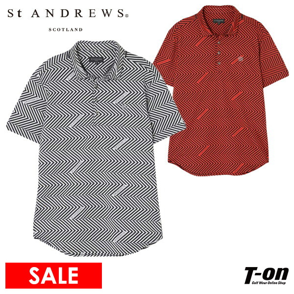 St.ANDREWSメンズ総柄半袖ポロシャツ ST ANDREWS セントアンドリュース 半袖ポロシャツ 総柄 ブルー系