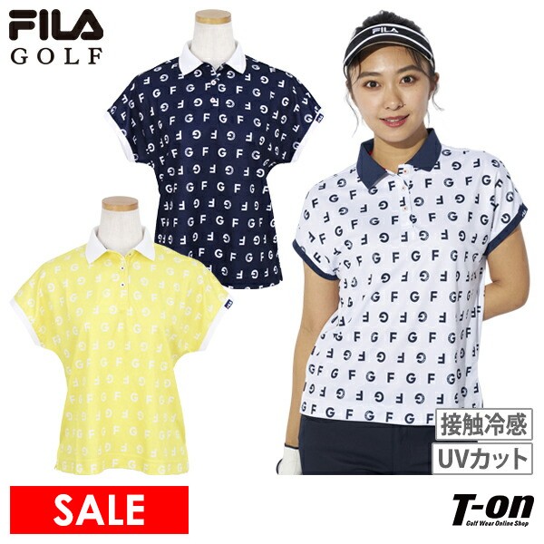 【30％OFF SALE】フィラ フィラゴルフ FILA GOLF レディース ポロシャツ 半袖 UVカット 接触冷感 遮熱 ドロップショルダー ポリエステル鹿の子素材 ロゴ飛び柄 2025 春夏 新作 ゴルフウェア画像