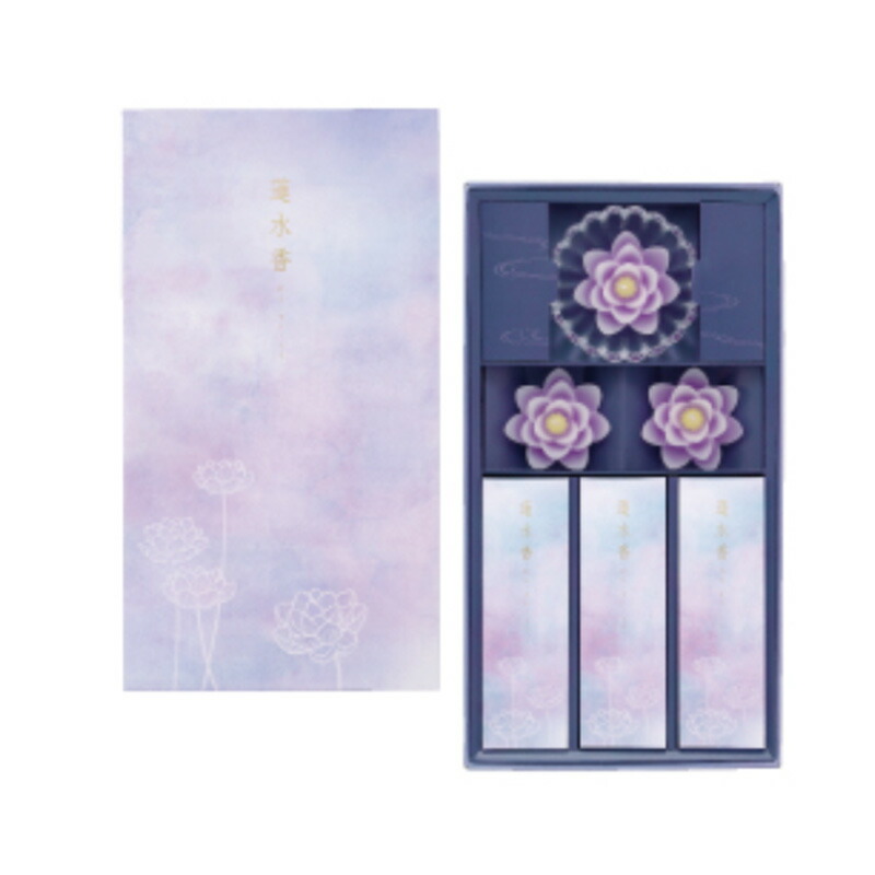 蓮水香 白檀の芳ばしさ／蓮置き目ソク （紫） カメヤマローソク I1344-00-02