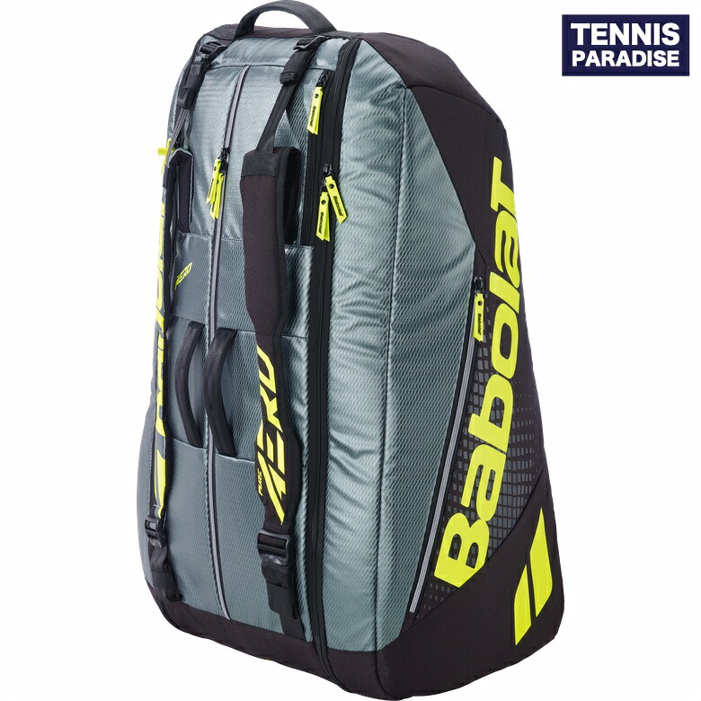 2026 Babolat バボラ テニスバッグ ラケットバッグ ラケットホルダー12ピュアアエロ / RACKET HOLDER 12 PURE AERO (ラケット12本収納可) (751238) メタリックグレー × ブラック × フルオイエロー|テニスパラダイス 店