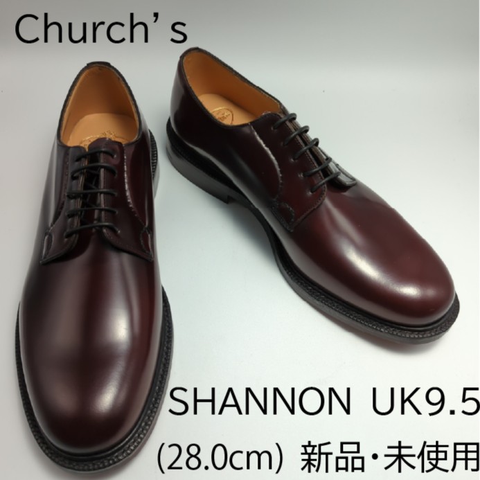 訳あり【返品可】【新品未当て嵌める】Church\u0027s 教会堂 SHANNON シャノン 飾り気のない レザーソール BURGUNDY バーガンディ ポリッシュドバインダー UK9.5 28珊 メンズ