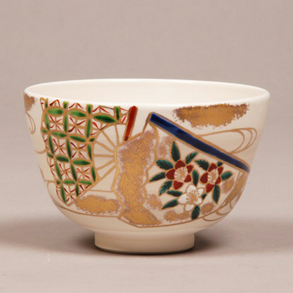 茶道具/茶碗⭐︎永楽善五郎⭐︎仁清『鳥松竹梅』茶碗　二重共箱　茶の湯 茶道具 抹茶茶碗 黒仁清写し 扇面（松竹梅） 永楽善五郎作 永楽