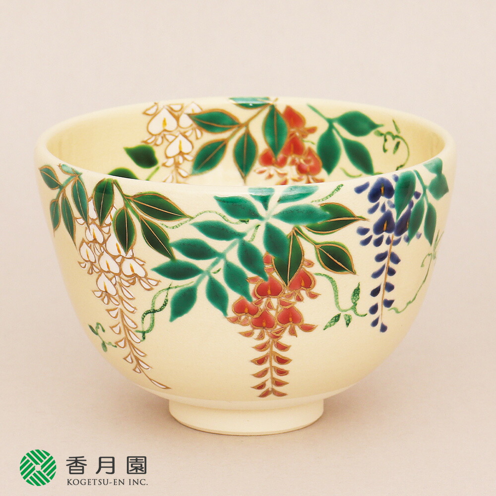 【茶道具 / 茶碗】　色絵　藤　加藤永山　作　（化粧箱）