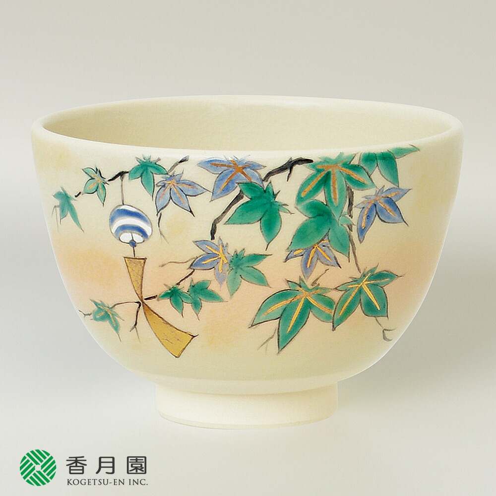 【茶道具 / 茶碗】色絵　水草にめだか　加藤起楽 作 (化粧箱)画像