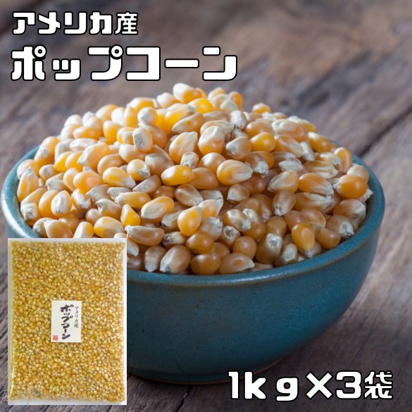 【宅配便送料無料】　まめやの底力 大特価！！ アメリカ産 ポップコーン 1kg×3袋  Pop Corn 3ｋｇ