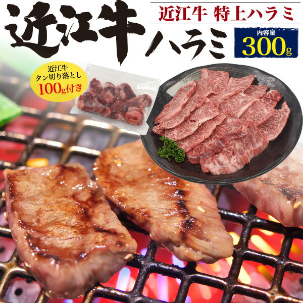 市場 国産 日本三大和牛 ホルモン 牛肉 超希少 牛タン切り落としセット 焼肉用 2〜3人前 焼き肉 はらみ 合計400g 近江牛 特上ハラミ 国産牛  牛の横隔膜