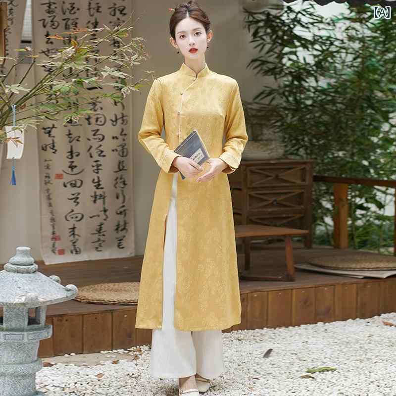 【送料無料】チャイナ風 レディース ファッション おしゃれ 上品 秋冬 茶師服 茶芸師 瞑想 トップス 唐 2点 セット|TABERIC