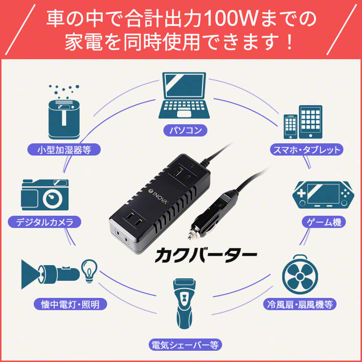 カーインバーター シガーソケット用 電源 変換 防災グッズ 2口 Type C Usb 充電器 車 2ポート コンセント シガーソケット 増設