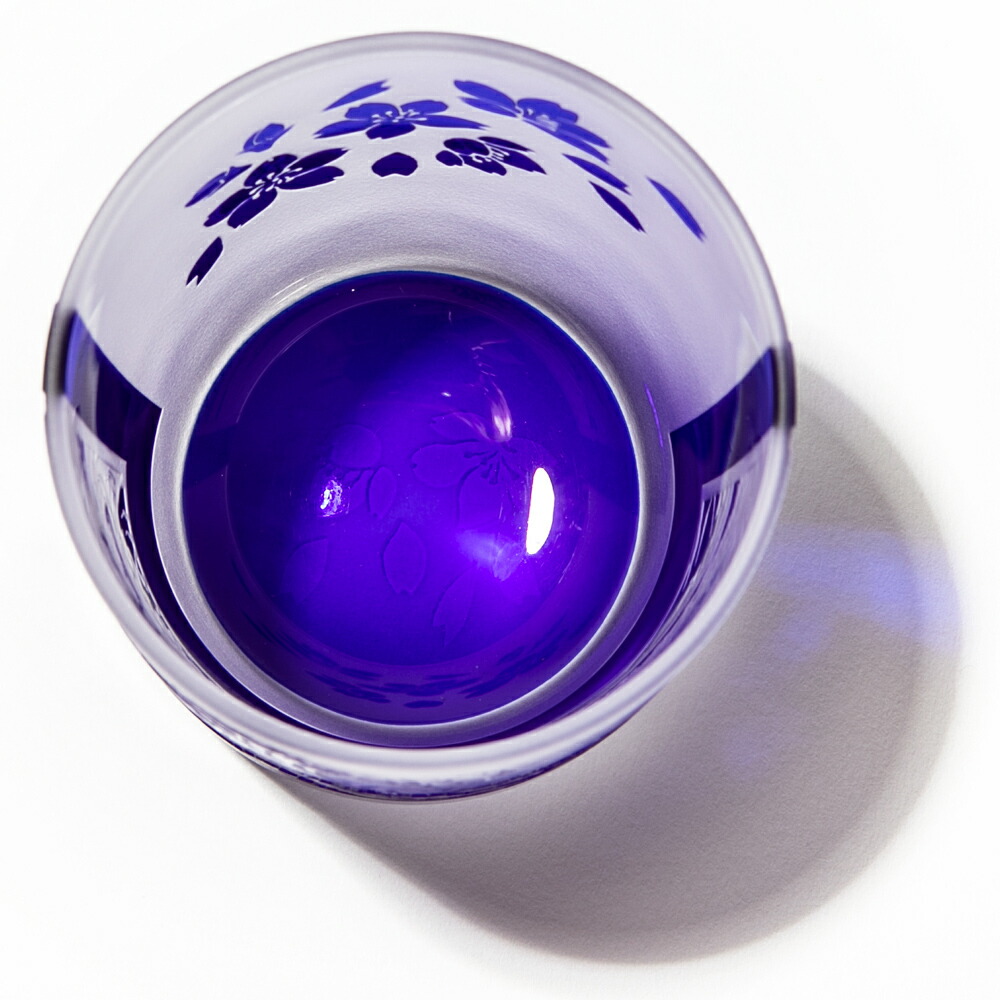 江戸硝子 赤富士 波富士に桜 ルリ 化粧箱入り オールドグラスペア 太武朗工房直販 赤