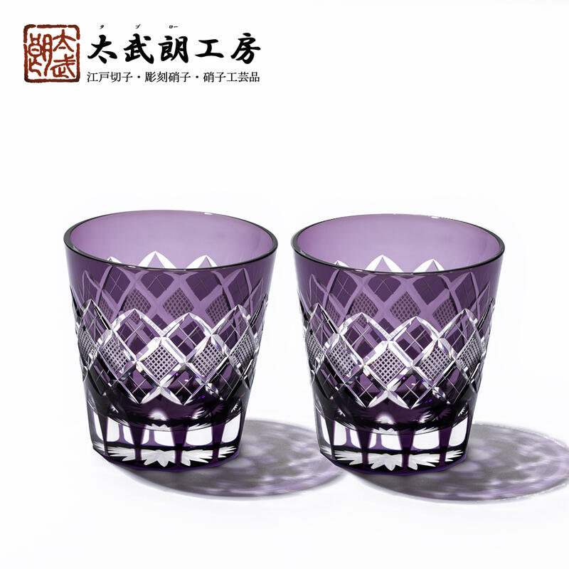 楽天市場 江戸切子 矢来魚子 ななこ 紋 天開オールドグラス ペア 江戸紫 木箱入り 太武朗工房直販 江戸切子 江戸硝子 太武朗工房