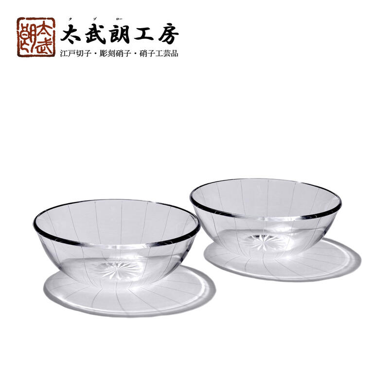 江戸切子 菊花紋 小鉢ペア 透き 化粧箱入り 太武朗工房直販 在庫あり