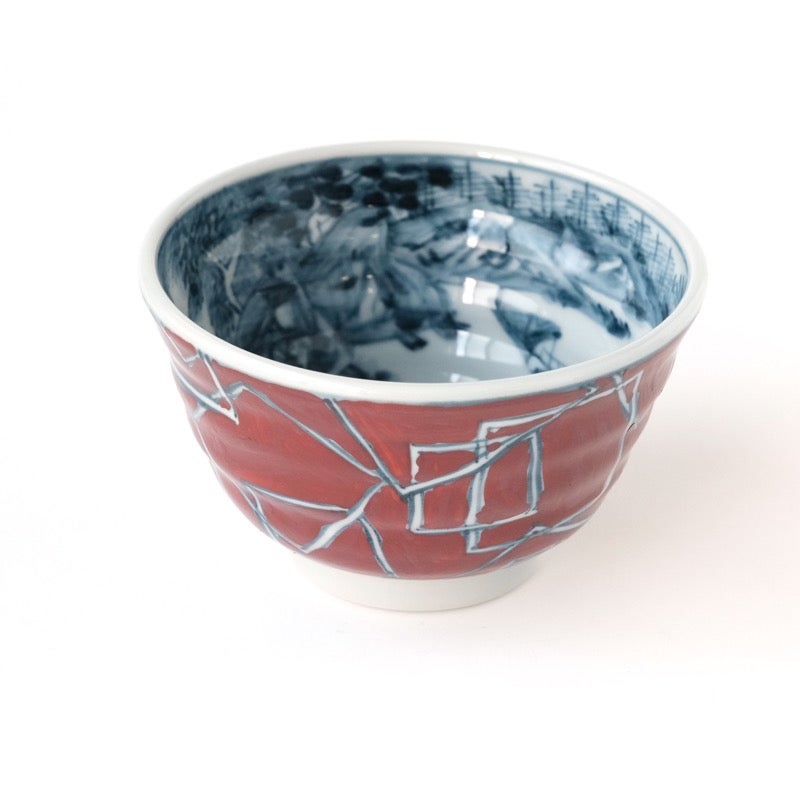 【お買い出しマラソン継続期間はP10倍！】たち吉 風景角幾何文 飯茶碗（朱） 径12糎 【単品】 京焼  器 食器 かっこ良い 日本製 ブランド名 たちきち 祝する日 生まれ落ちる日 差し上げ物 差し上げ物 差し上げ物 ラッピング 食器-キッチン用品・食器・調理器具