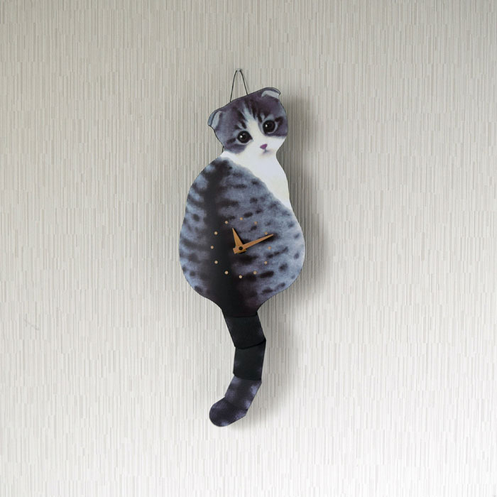 【楽天市場】猫時計 振り子時計 壁掛け時計 藤井啓太郎「 猫のしっぽをふる時計 子猫 スコティッシュフォールド 」こねこ グレー ネコ ねこ