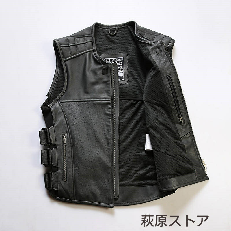 楽天市場】レザーベスト メンズ 牛革 メッシュ 本革ベスト 黒色