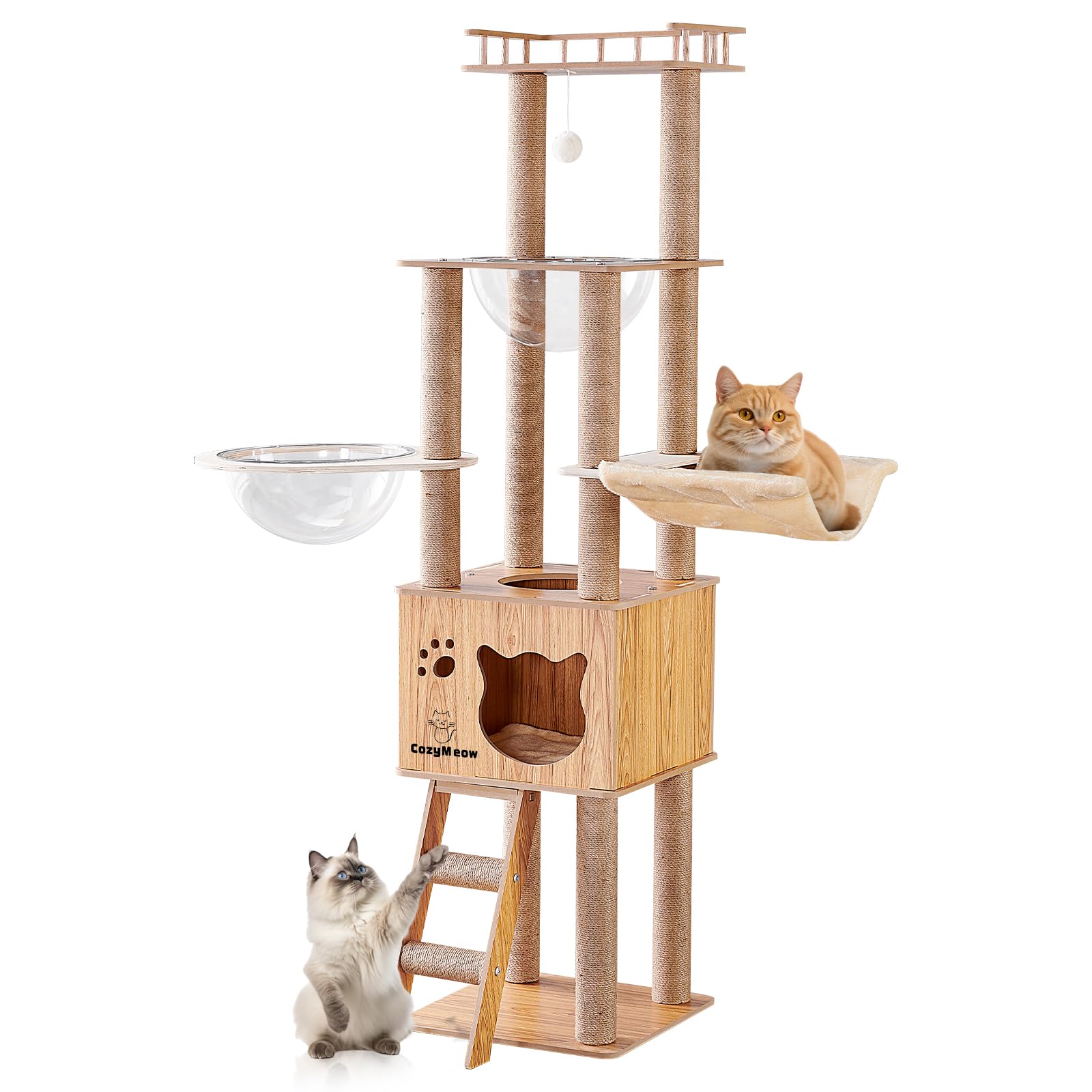 楽天市場】キャットタワー 木製 宇宙船透明ボウル付き 高さ約161cm