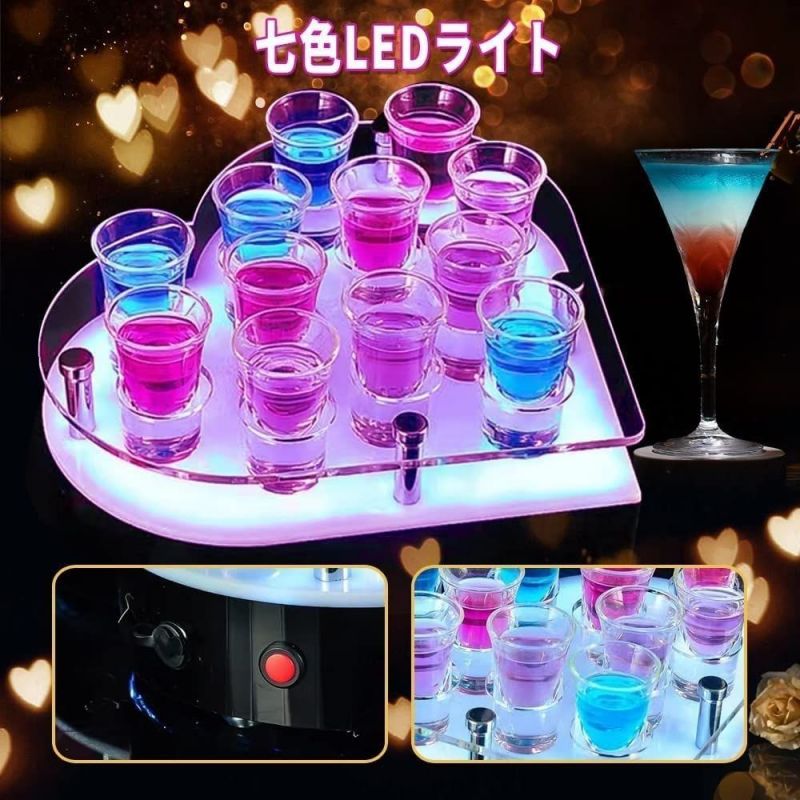 観覧車 LED酒棚の表示棚,観覧車 テキーラ,LED酒ボトルの表示棚 カクテルグラスホルダー テキーラ観覧車 LED酒グラス収納ラック充電式 カクテルグラスの棚 カラフルな光と安定したベースのカップホルダバー/ホテル/KTV/ナイトクラブに最適(ワイングラスは含まれません)|タクトストア