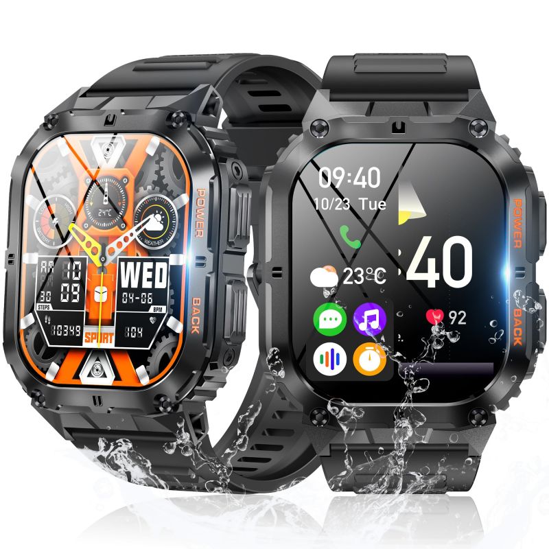 スマートウォッチ【軍用規格耐衝撃\u0026防水防塵】2024革新モデル 1.96インチ大画面 通話機能付き 音楽再生 音声アシスタント100+種類運動モード スポーツウォッチ smartwatch メッセージ通知 380mAh長持ちバッテリー 天気予報 輝度調整遠隔カメラ iPhone対応 アンドロイド対応